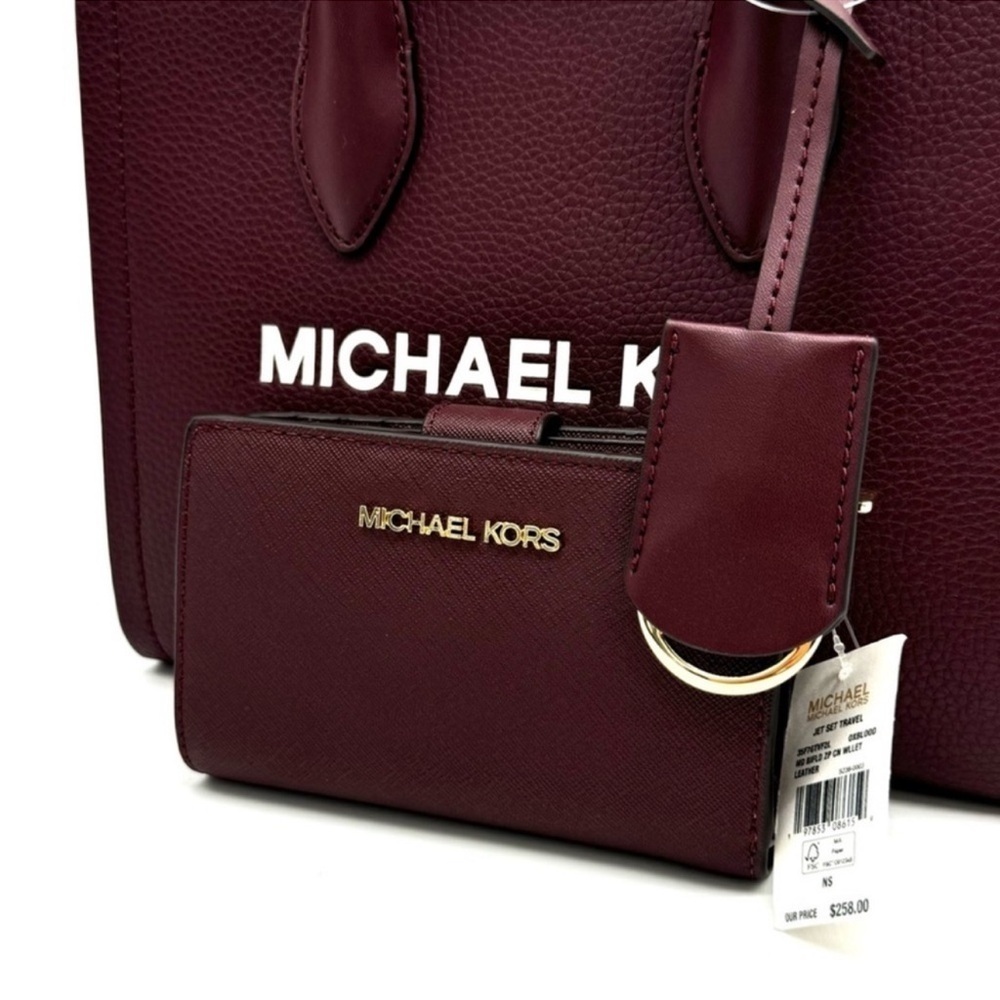 Michael Kors Mirella Small Crossbody Bag & Medium Zip Chain Wallet Ox Blood - Picture 10 of 13